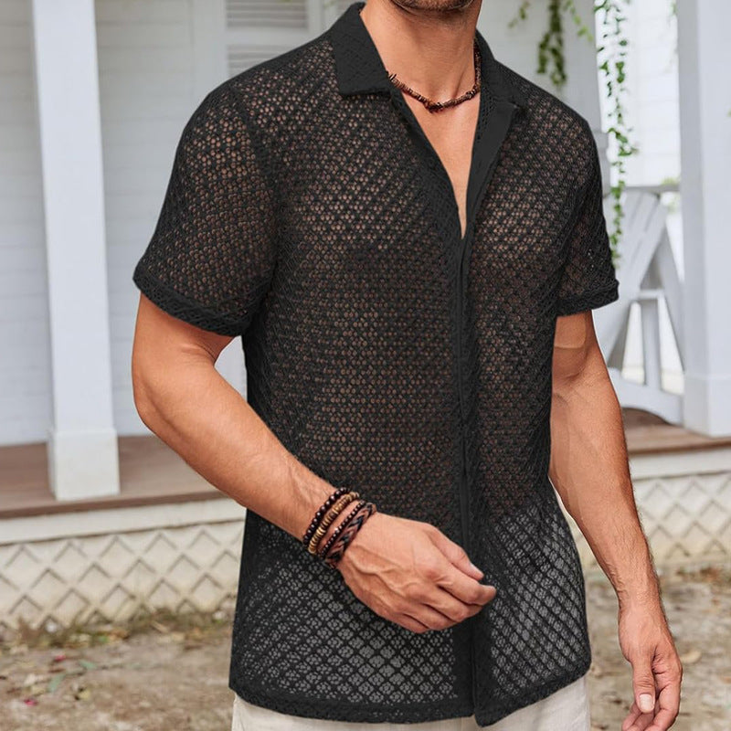 Men's Solid Color Mesh Polo Shirt